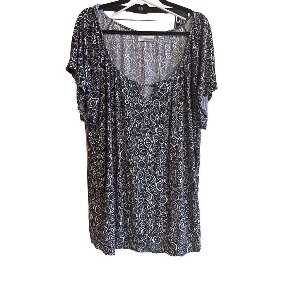 Avenue Womens Plus Size 22/24 Geometric Pattern Short Sleeve Top Black/White